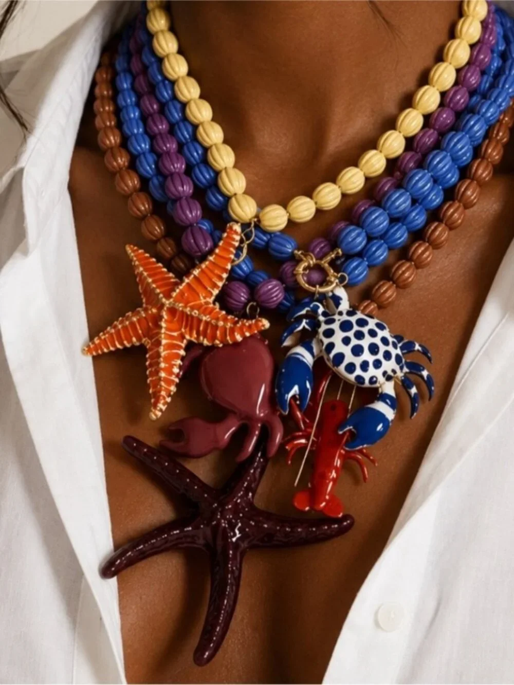 New! Coastal Red Beaded Starfish Dopamine Necklace NWOT 3032